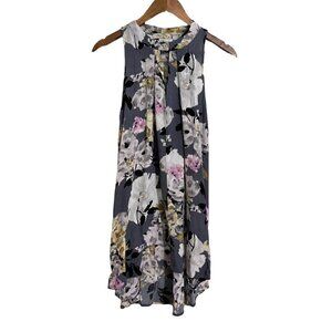 Final Touch Womens Gray Floral Sleeveless High Low Keyhole Shift Dress Small